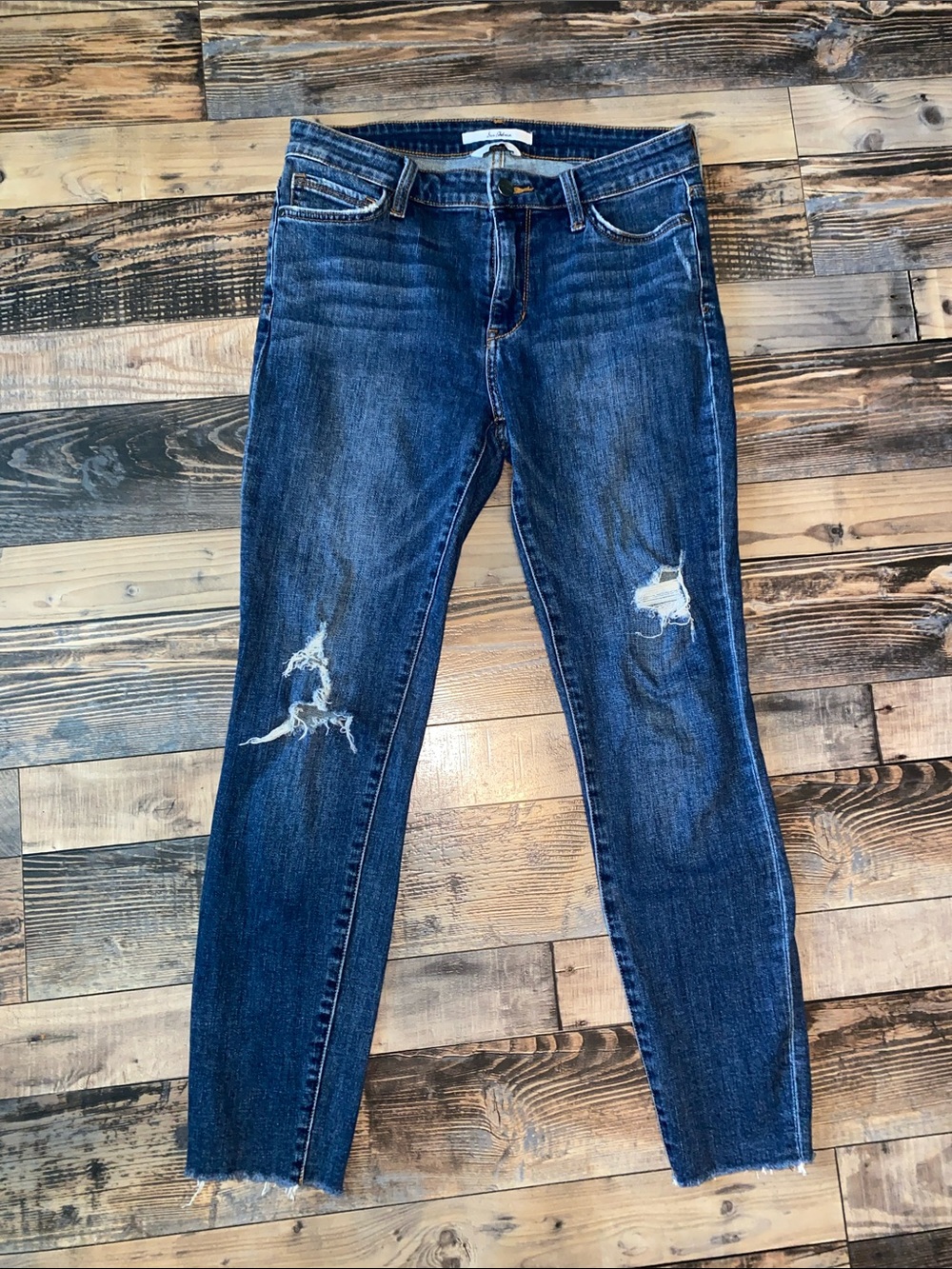 Sam Edelman The Kitten Mid Rise Dark Blue Distressed Skinny Jeans
